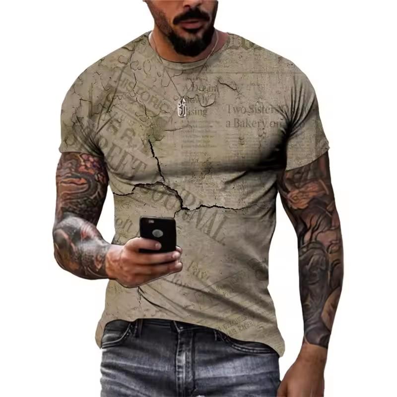 Summer Retro Old Newspapers Graphic T Shirts Men Fashion Vintage Casual Personality Tees 3D Print Trend O-neck Short Sleeve Tops