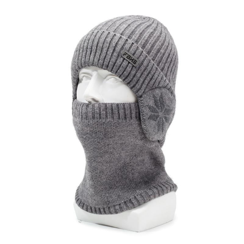 Hat Men'S Winter Fleece Thickened Warm Neck Protector Knitted Hat Men'S Ear Protector Cold-Proof Wool Hat Cycling Pullover Hat