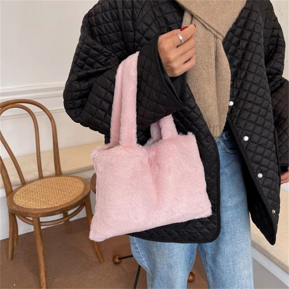 Plush Shoulder Bag Cute Hand Bag Versatile Tote Bag  Female