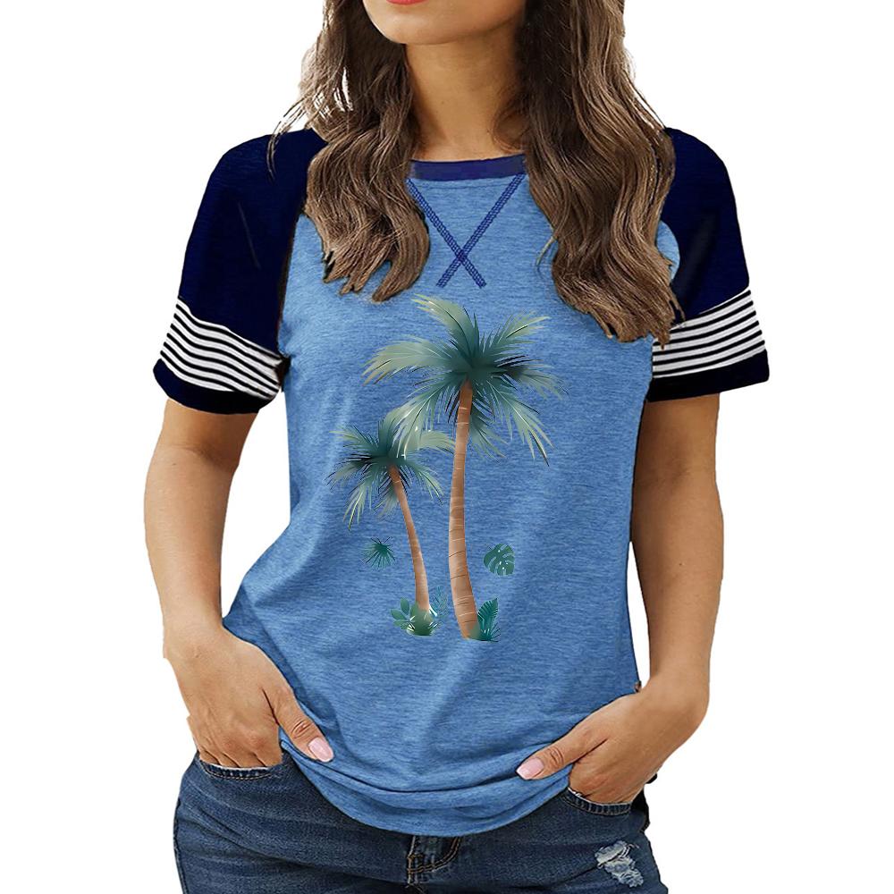 Новые поступления женской одежды больших размеров: Топ с круглым вырезом и короткими рукавами с цветочным принтом на лето