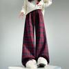 Vintage Woolen Plaid Straight Leg Pants Women's Autumn and Winter Plus Velvet All Soft Waxy Sag Casual Pants
