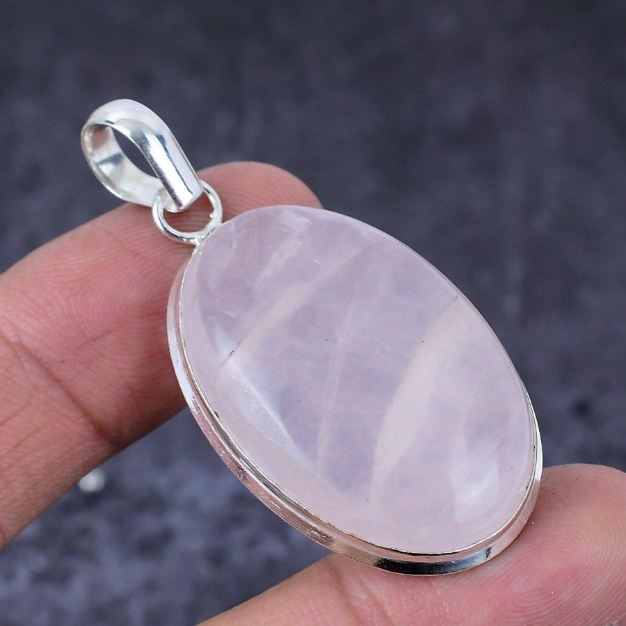 Rose Quartz Handmade Ethnic 925 Sterling Silver Jewelry Pendant 2.09" M3d35
