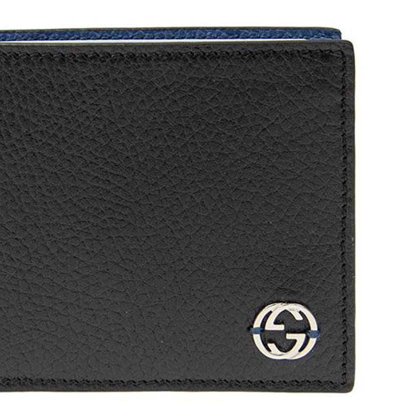 Gucci Silver Logo Long Folded Lychee Grain Leather Wallet Men Wallet Black Blue 611229-CAO2N-1040