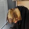 Woven Bucket Bag Women's New 2025 Fashion Versatile Shoulder Bag Splicing Casual Messenger Straw Bag