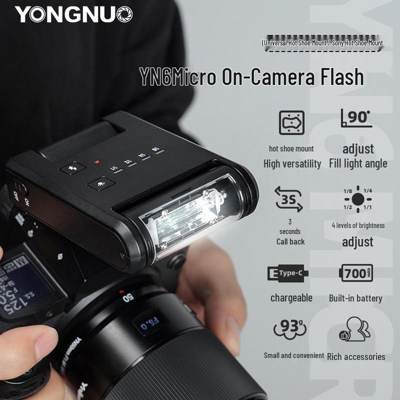 Мини-вспышка Yongnuo YN6 для установки на камеру со встроенным аккумулятором для беззеркальных камер Nikon и Fuji с креплением «горячий башмак»