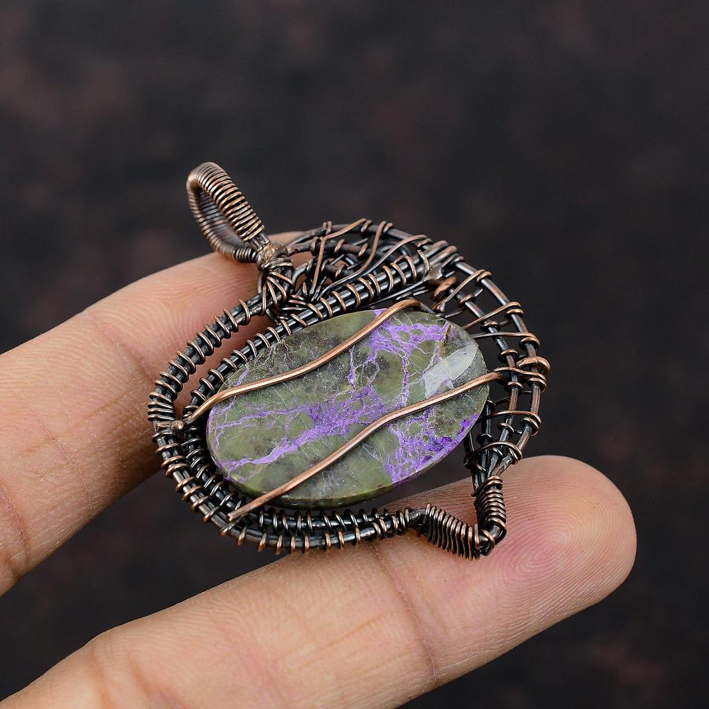 Кулон из пурпурита, украшения, обернутые медной проволокой, кулон из меди ручной работы, ювелирные изделия из драгоценных камней, кулон, обернутый проволокой, подарок для мамы, кулоны в этническом стиле