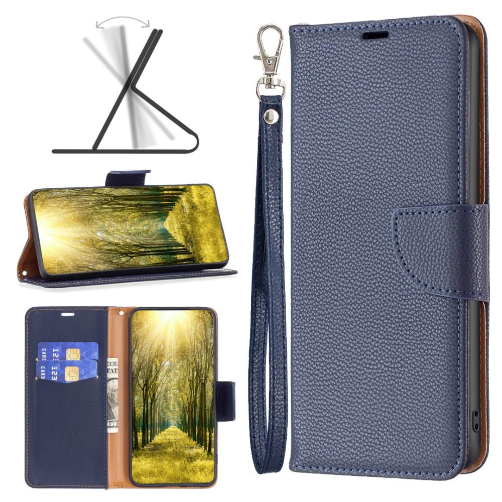 Flip case for Samsung Galaxy A25 5G, Wallet Litchi Leather, navy blue + 9H glass