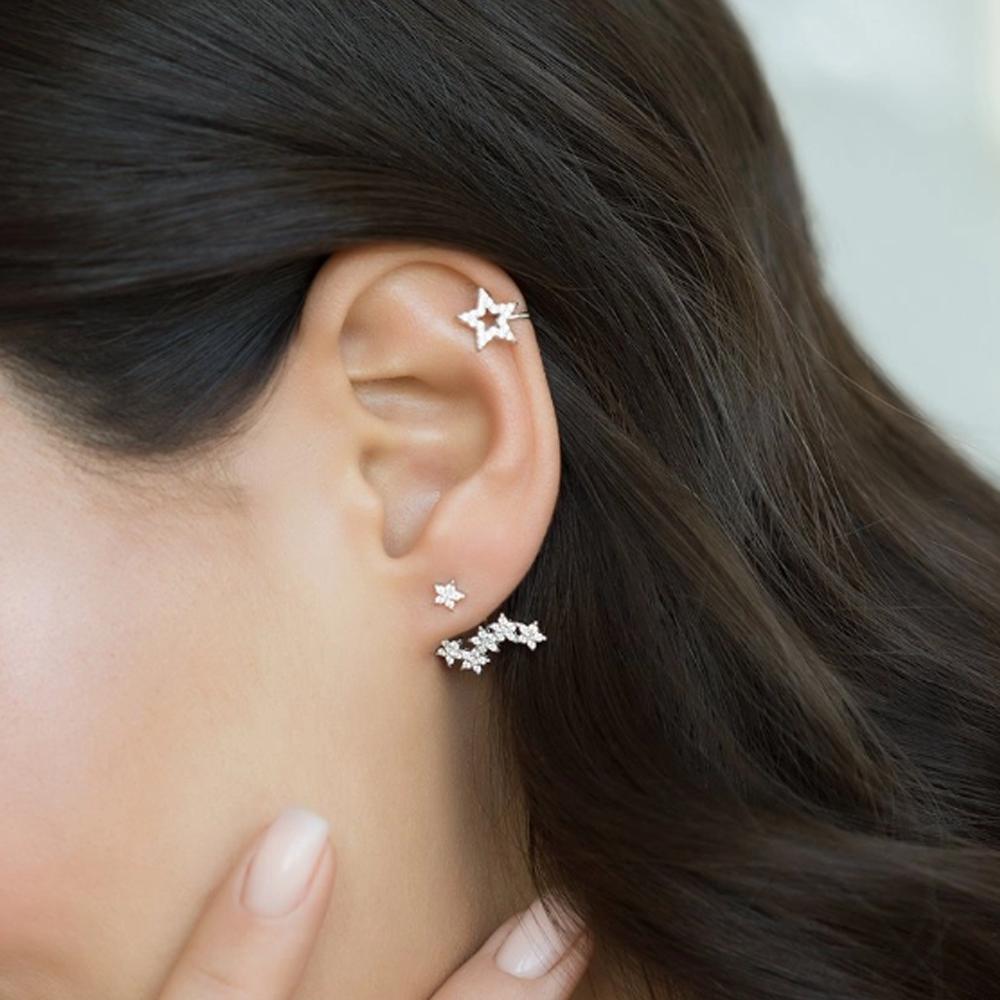 ANDYWEN 925 Sterling Silver 1pair Silver Gold Zircon Star Star Stud Earring Ladies Elegant Luxury Jewelry