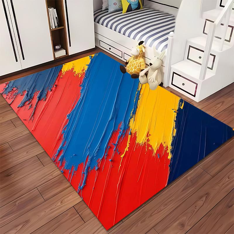 Modern Abstract Colorful Carpet with Red, Blue, and Yellow Strokes Suitable for use as an anti-slip for living room bedroom sofas