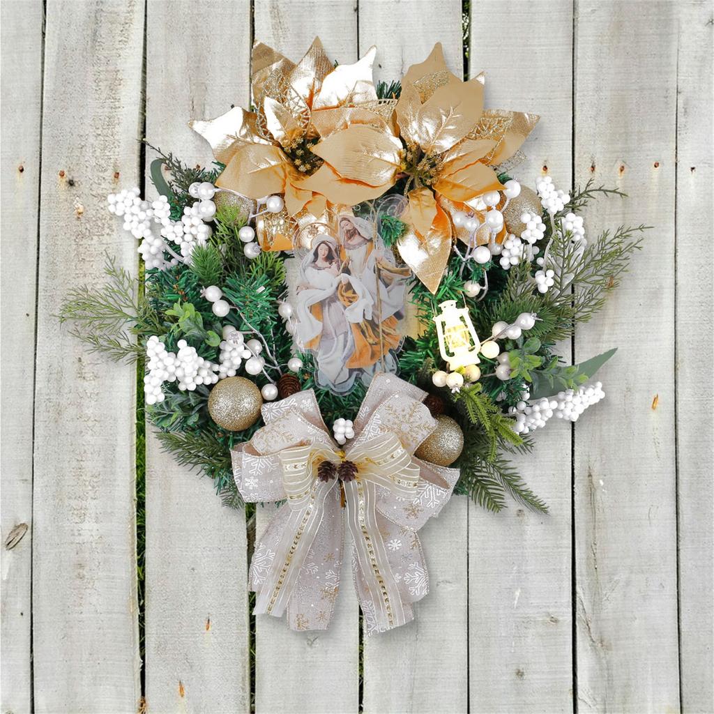 Рождественский светящийся золотой венок из масляной лампы, подвеска на дверь, рождественское украшение для окна