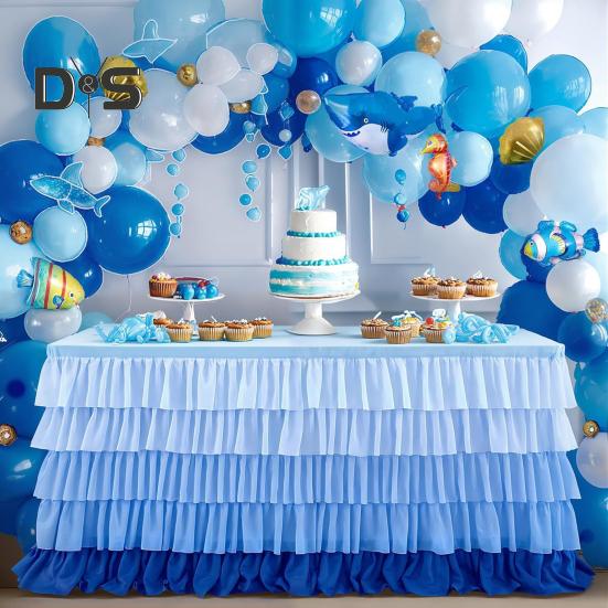 Table Skirt for Rectangle And Round Table Multi-layer Ruffle Reusable Gradient Rainbow Color Beach Parties Ceremony Birthday Party Decoration Table