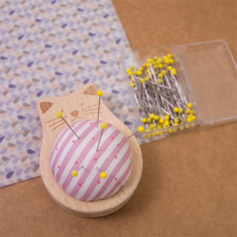 Wood Pin Cushion with 100Pcs Sewing Pin for Dressmaking Needlework Sewing 38mm Quilting Positioning Pin with Pin Holder