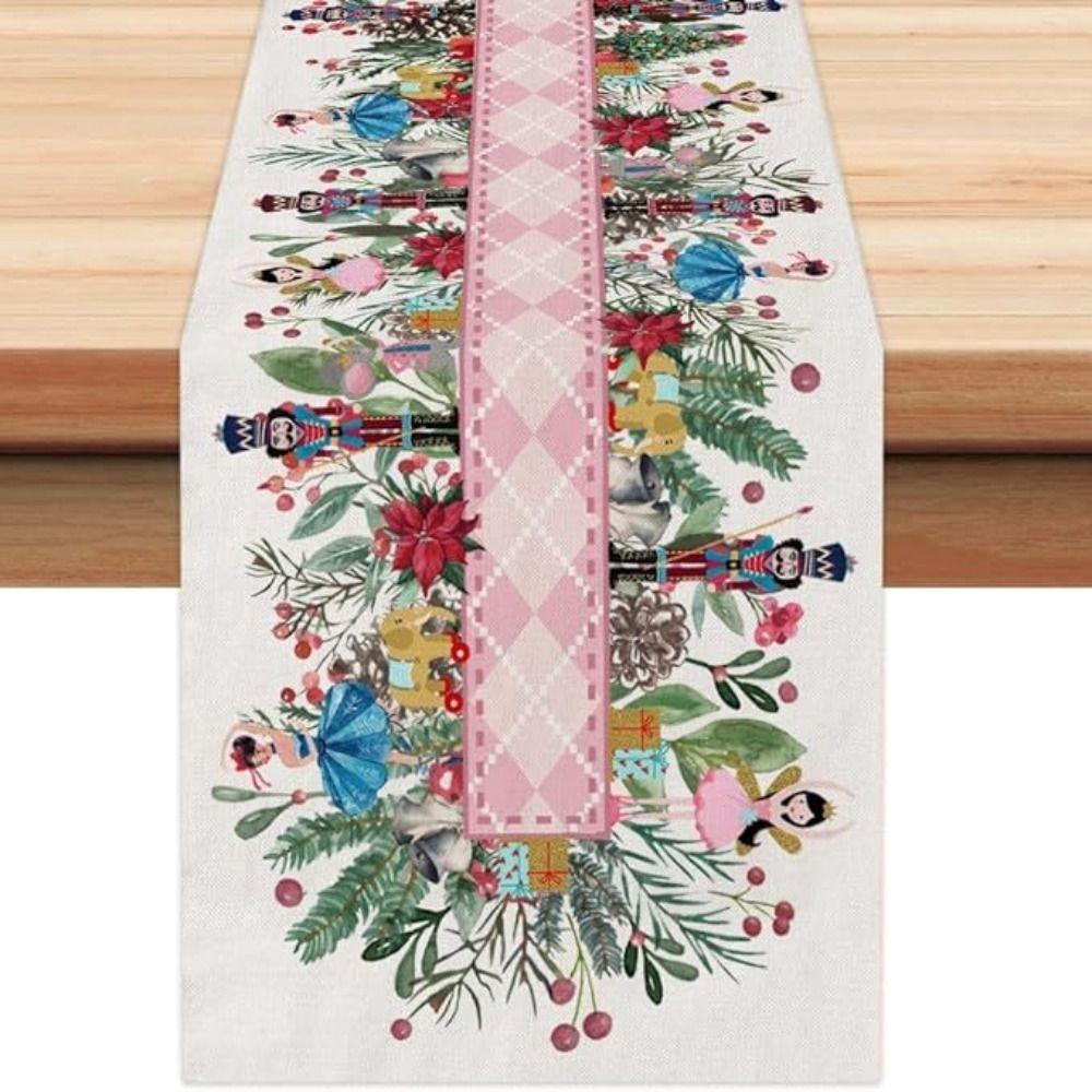 13x72 дюйма Рождественская дорожка на стол Щелкунчик Цветочное дерево Мешковина Скатерть Стиль кантри Зимнее Рождественское украшение Домашняя вечеринка