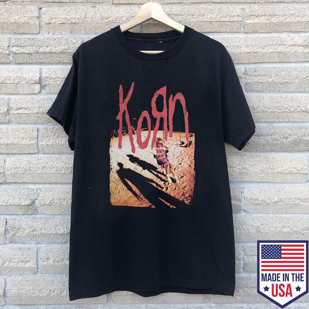 Korn Рок-группа Площадка Черная Перепечатанная Футболка Размер S-5XL Унисекс Футболка