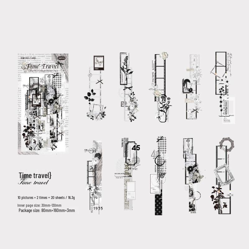 Набор ретро-коллажных стикеров Momo PET: 20 листов, 6 дизайнов для журналов и DIY-декора