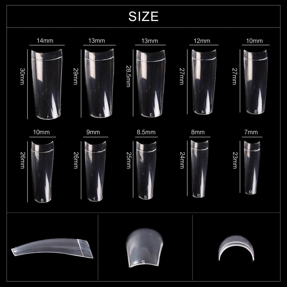 kads Типсы Полупокрытие Французские ногти Накладные ногти Замачиваемые накладные ногти Натуральные прозрачные акриловые ногти 500 шт. для наращивания ногтей 10 размеров