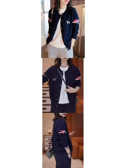 Женский свитер-кардиган в корейском стиле с вышивкой, цветными блоками и полосками