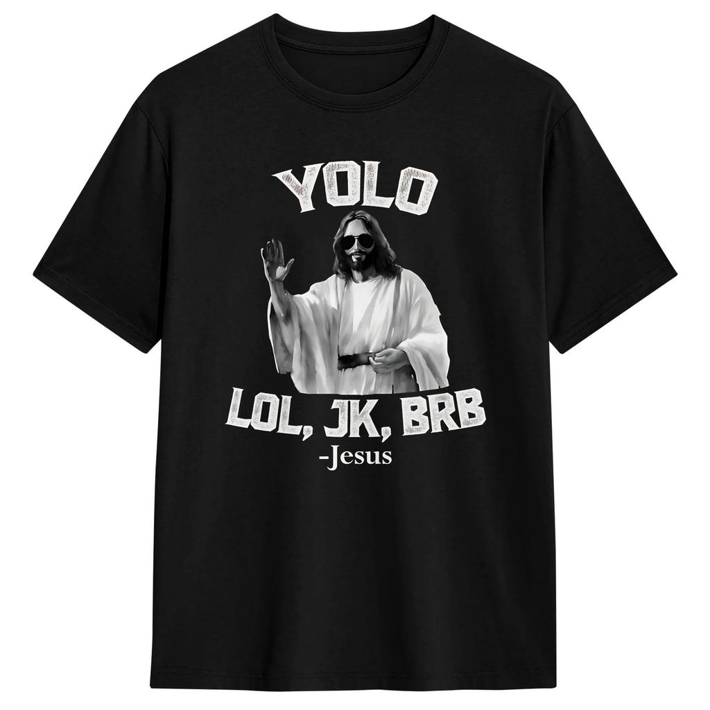 Унисекс Футболка Пасха Yolo Jk BRB Иисус Футболки Трендовые Летняя Футболка Streetwear 100% Хлопок Топы Идея для Подарка