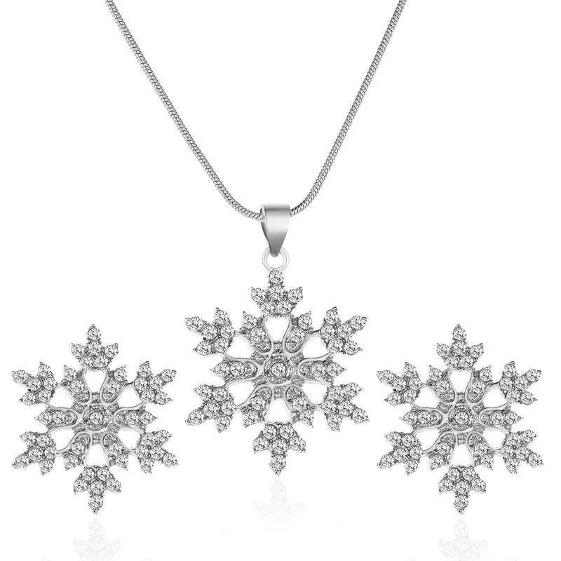 Новый Набор Украшений Элегантный Простой Полностью Алмазная Снежинка Ожерелье Серьги Снежинки Подарок на День Святого Валентина 2025
