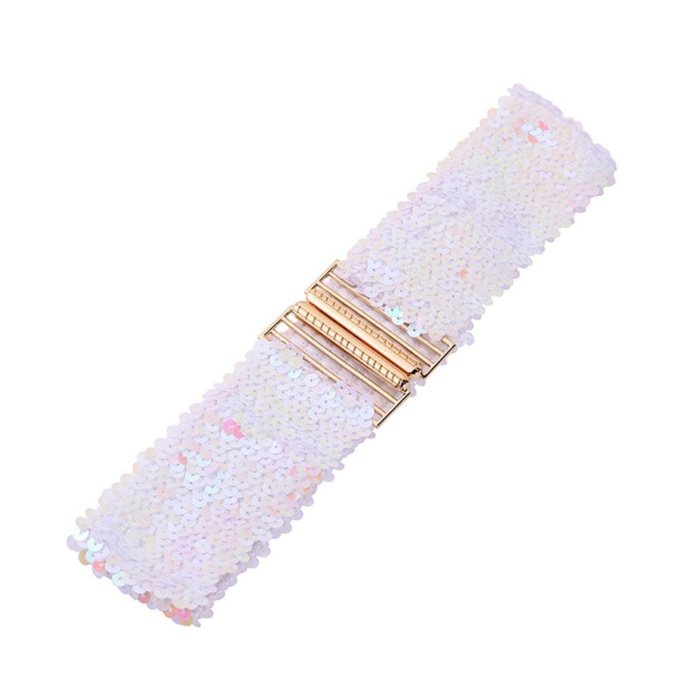Eye Catching Shinny Waistband Gold Buckle Disc Belts Special Design Sequin Stretch Belt Women Girl