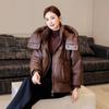 Sheepskin Down Jacket Women's Short New Style Genuine Leather Jacket with Detachable Hood, Casual, Loose and Versatile