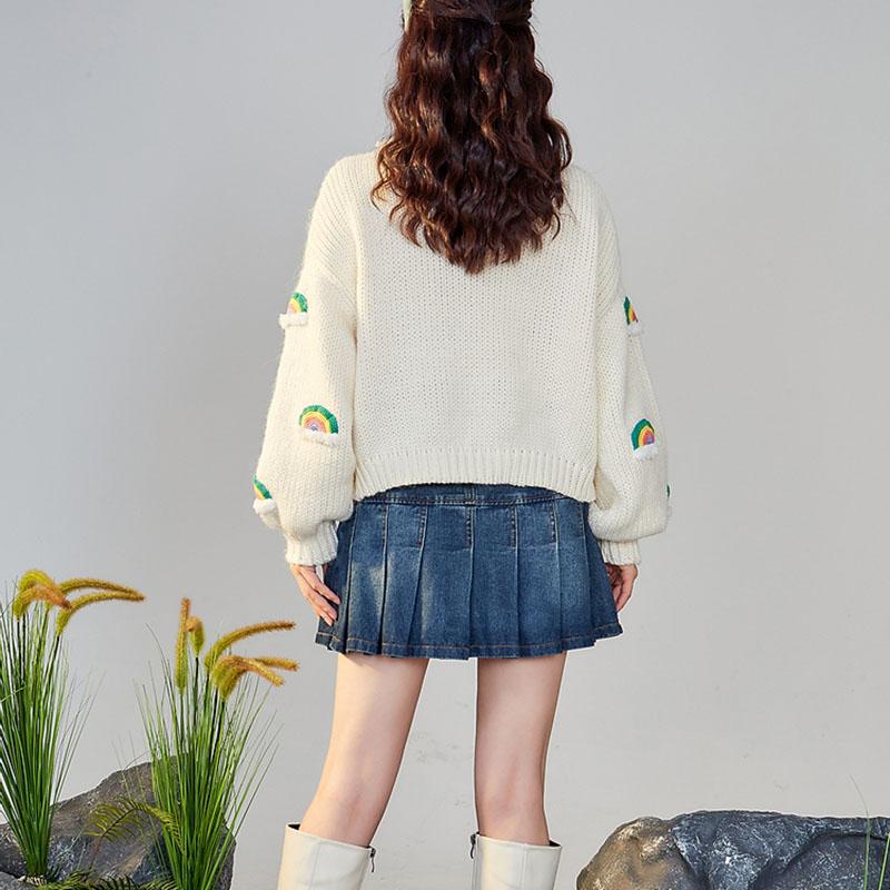 Толстые вязаные топы ручной работы, женский модный укороченный вязаный кардиган, свитер 90-х годов, Радужная уличная одежда C-048