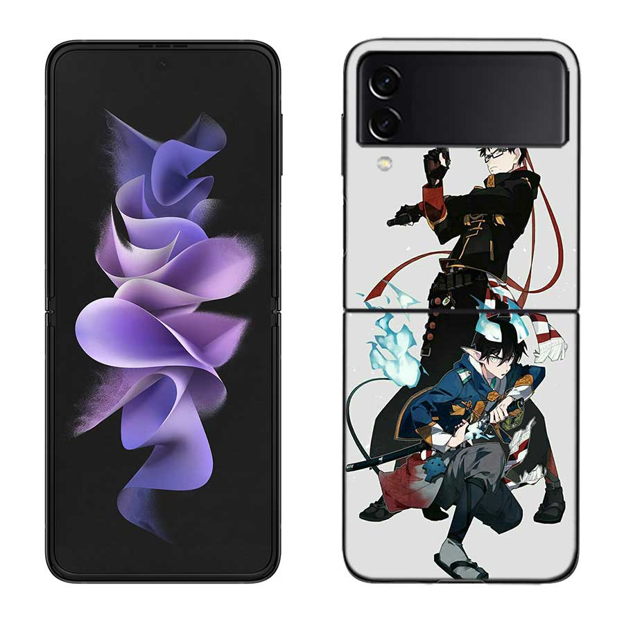 Чехол для телефона Аниме Синий Экзорцист Окумура Рин для Samsung Z Flip 7 6 5G Galaxy Z Flip 5 4 3 Черный Жесткий Чехол Роскошная PC Оболочка
