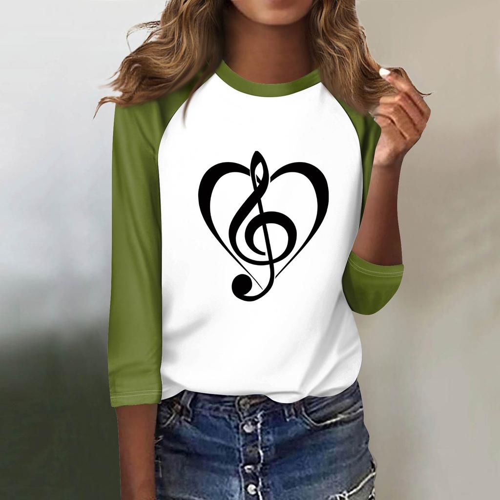 Женская модная повседневная футболка с круглым вырезом, рукавами семь, на пуговицах с принтом