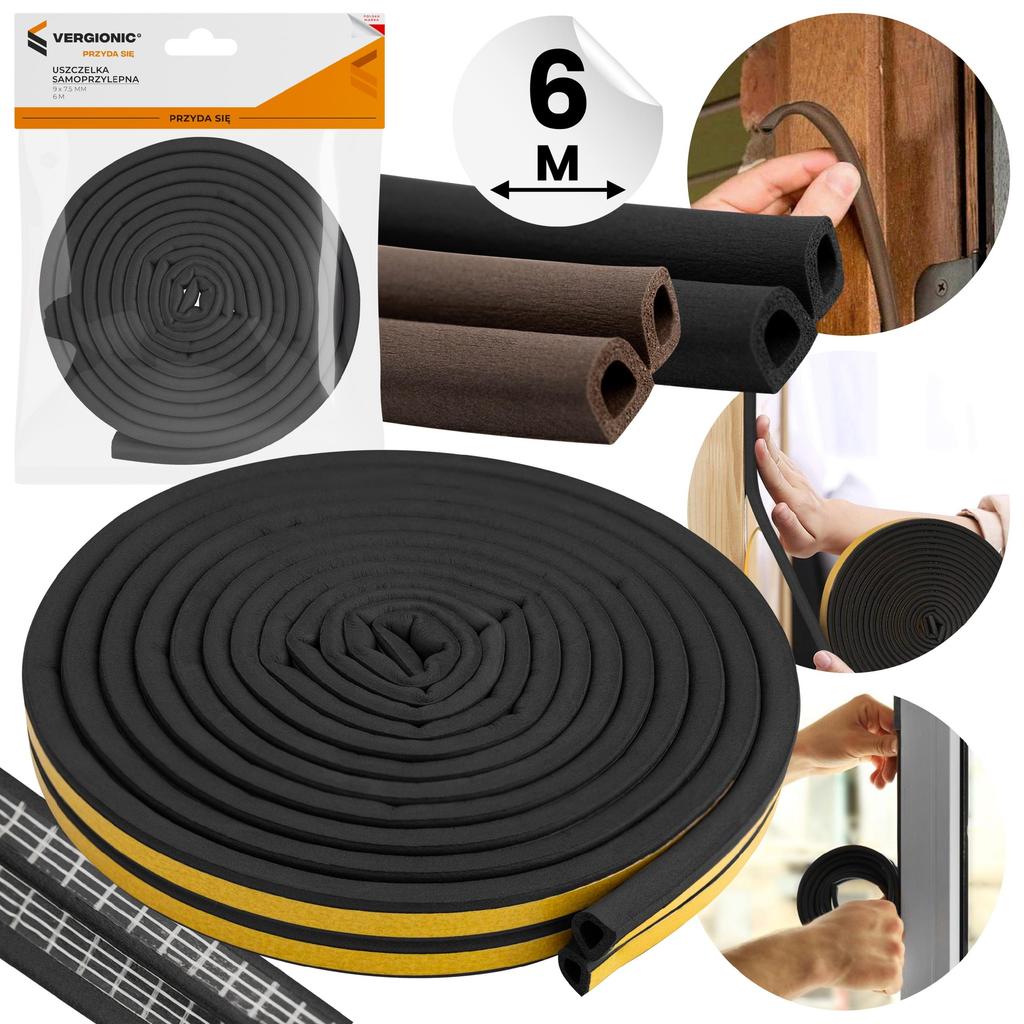 Uszczelka samoprzylepna 9 x 7,5 cm 6 m elastyczna pianka uniwersalna