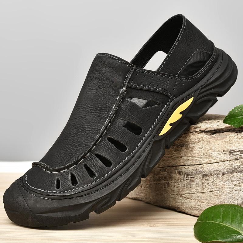 Новые мужские ретро-сандалии, пляжная обувь, походная обувь для активного отдыха, мужская модная повседневная обувь, летняя обувь с выемками на толстой подошве