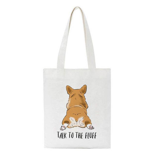 Женская сумка, модная холщовая сумка Kawaii Corgi с буквенным принтом, повседневная большая вместительная женская сумка Harajuku, новая забавная винтажная сумка-шопер с героями мультфильмов, сумки на плечо