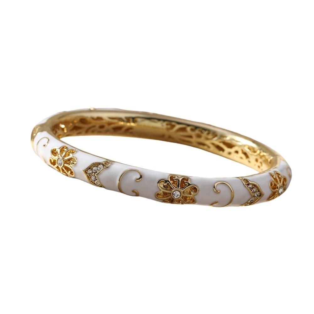 Браслет-открытие со стразами и эмалью Цветочный металлический браслет на руку Китайский браслет-перегородчатая эмаль Чонсам