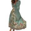 Women Elegant Floral Print Maxi Dress V-neck Waist Gown Long Sleeve High Dress A-Line Long Dress Streetwear