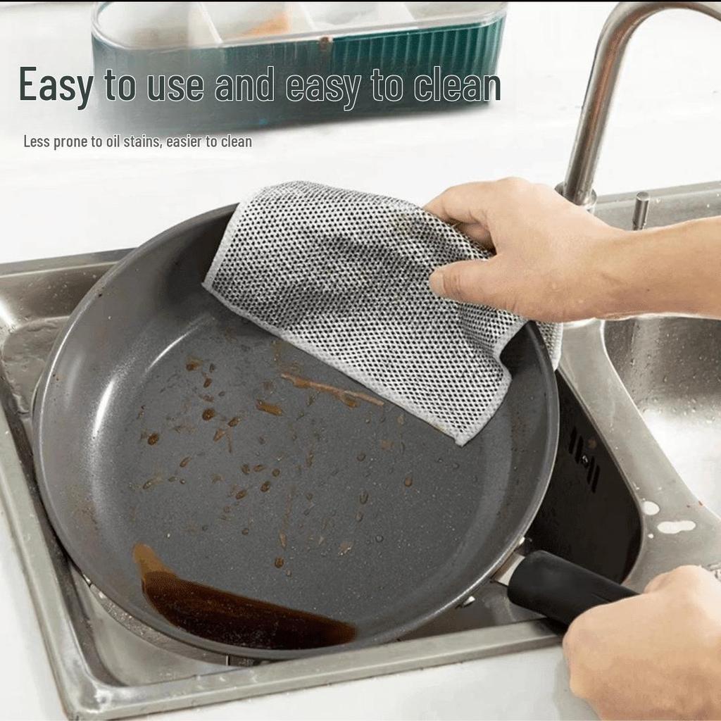 Двухслойная салфетка из серебряной проволоки для мытья посуды для удаления антипригарного масла на кухне. Идеально подходит для чистки плит, посуды, кастрюль и металлических поверхностей.