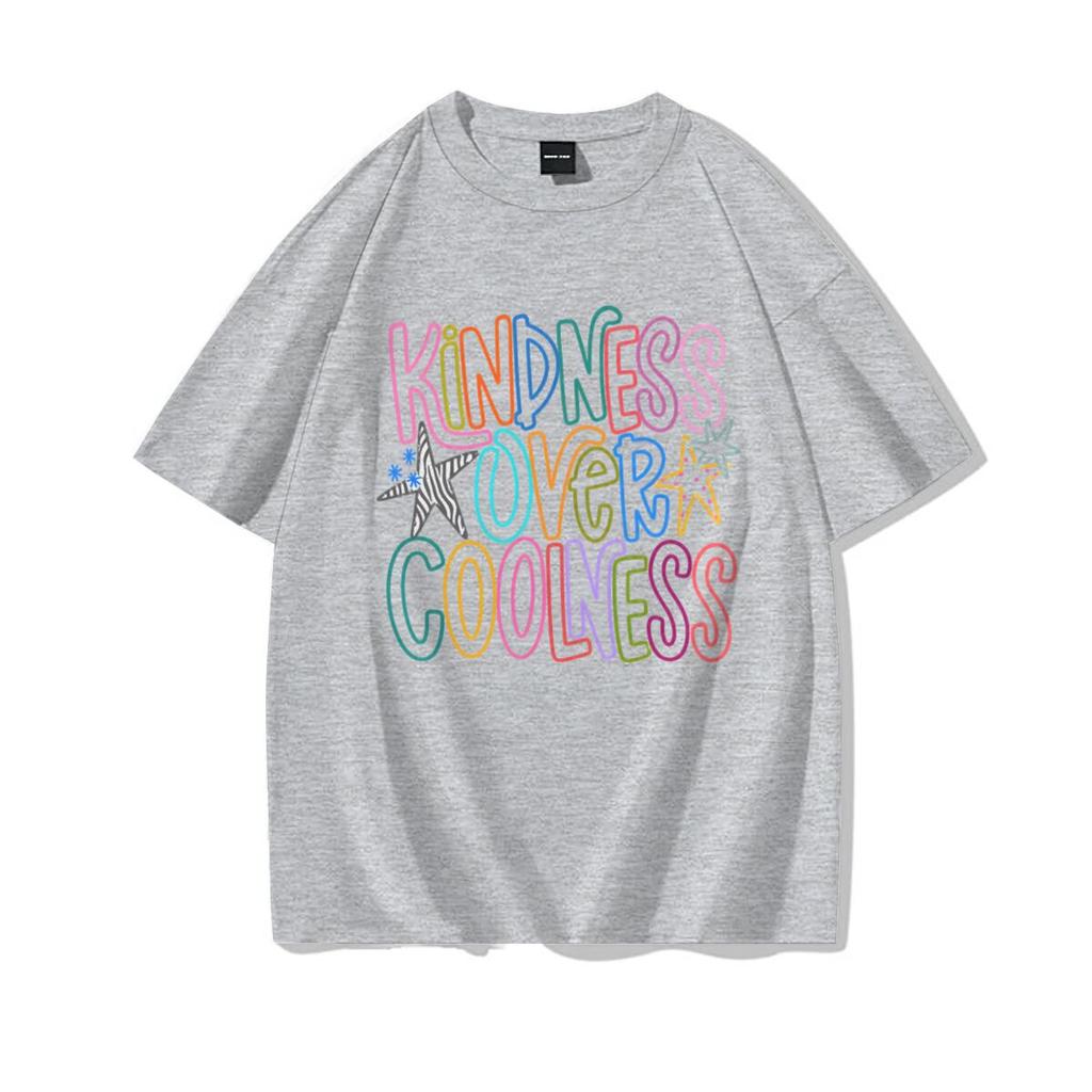 Girls Harajuku Y2k Tops Kindness Over Coolness Rainbow Print Unisexs Tshirt Positive Quote Casual Tee Cotton Top Streetwear
