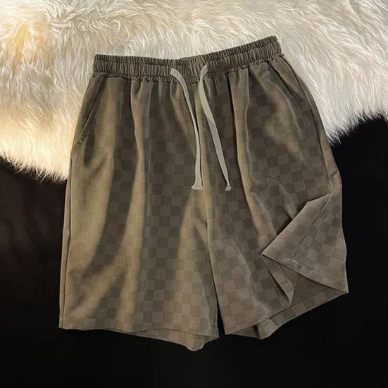 Мужские шорты с шахматным узором, боковыми карманами, эластичным поясом, широкими штанинами, свободным кроем