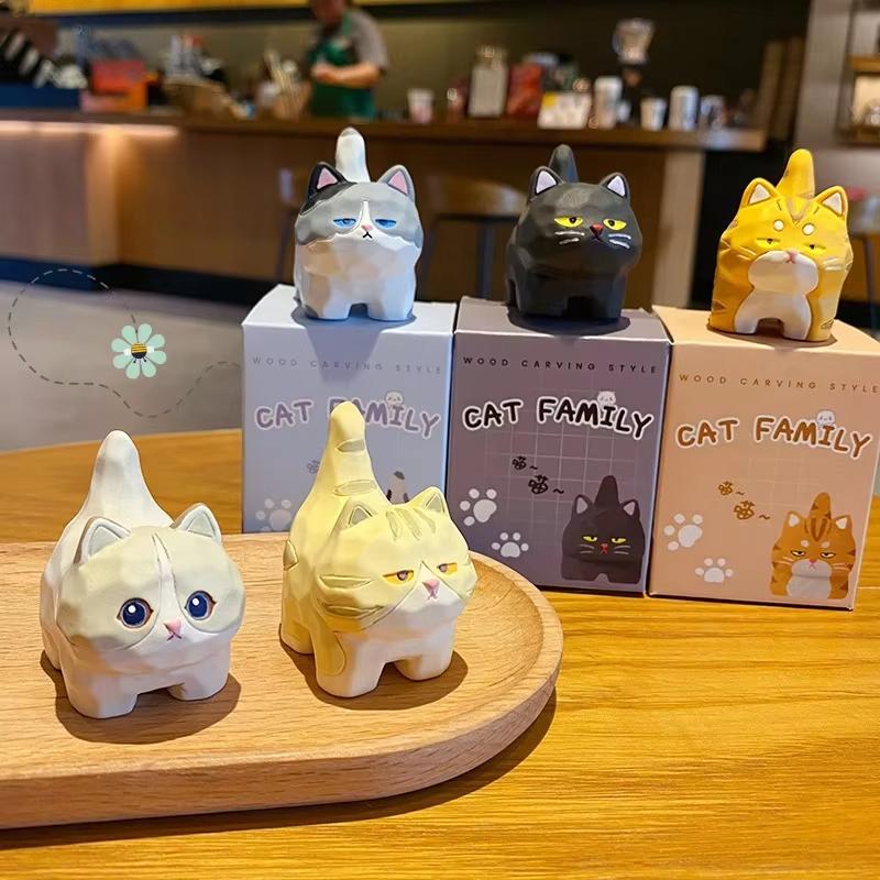 1 шт., смоляное маленькое украшение в виде кошки, красочная мини-имитация, резьба по дереву, фигурки котят из семьи Мяу, милые поделки, подарки, декор для рабочего стола