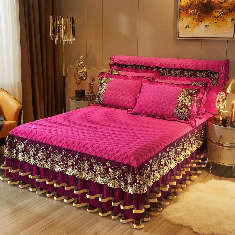 Роскошный комплект постельного белья высокого класса из 3 предметов, мягкий, удобный, дышащий, однотонный, на клипсе, хлопковое постельное белье, юбка, стильный комплект защиты для матраса