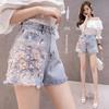 Fashion Loose-Fitting Students' Denim Shorts Women, New Summer Wear European Style All-Match and Slimming High-Waisted Hole Ripped Hot Pants