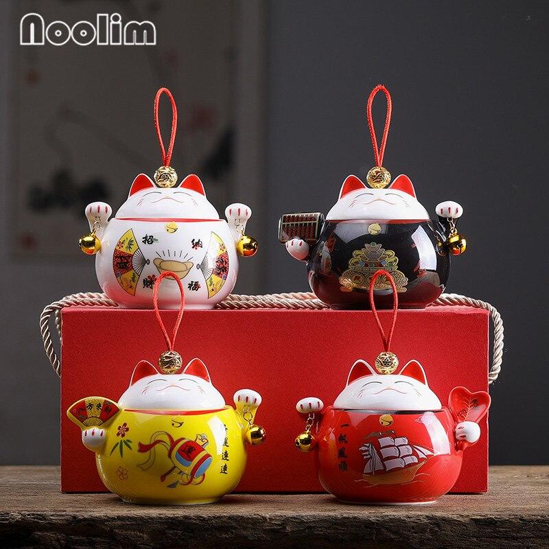Lucky Cute Cat Caddy Керамическая герметичная банка в форме животного Дорожная портативная банка для специй Кухонный небольшой резервуар для хранения
