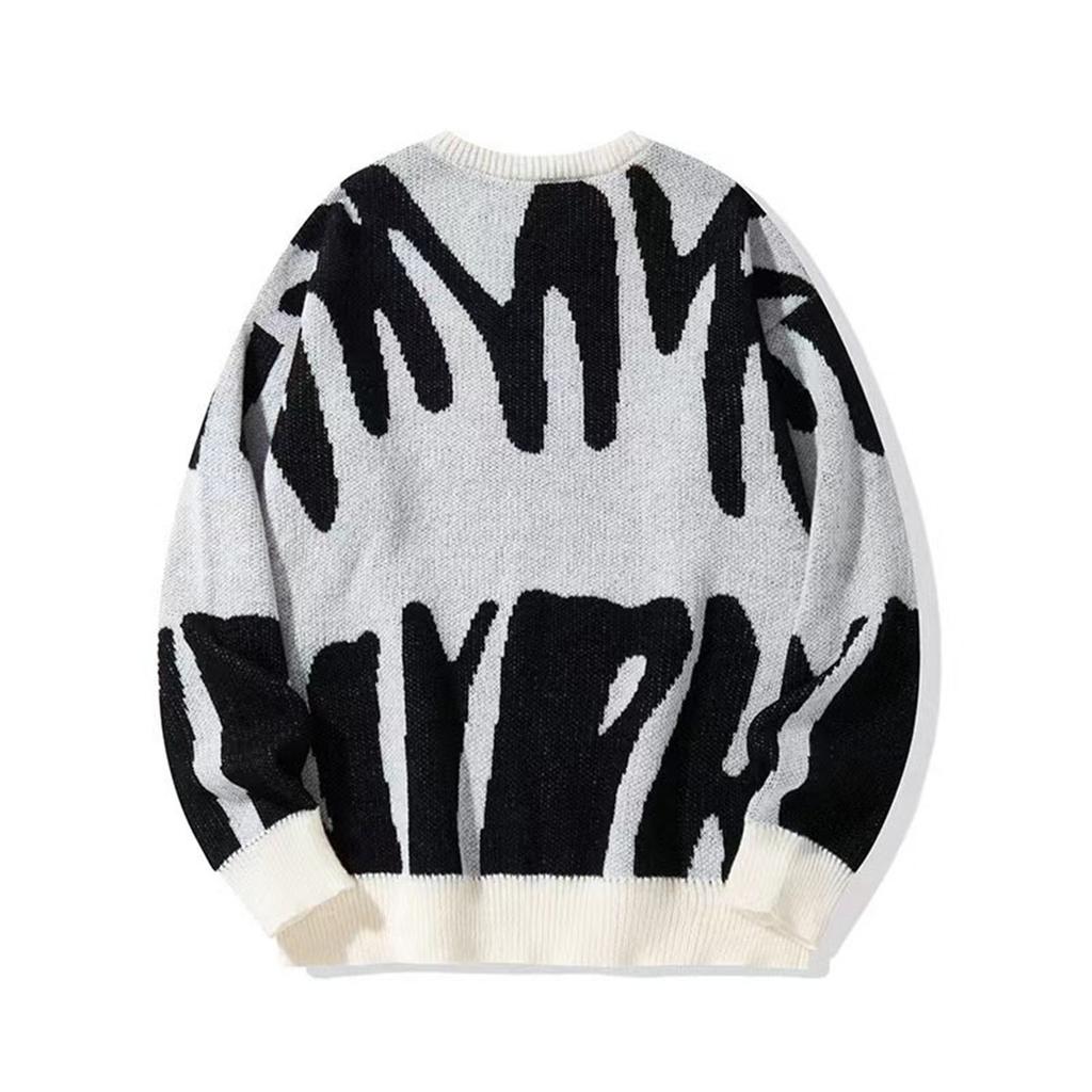 Контрастный свитер с круглым вырезом унисекс в стиле ретро, свободный и модный вязаный свитер для пары