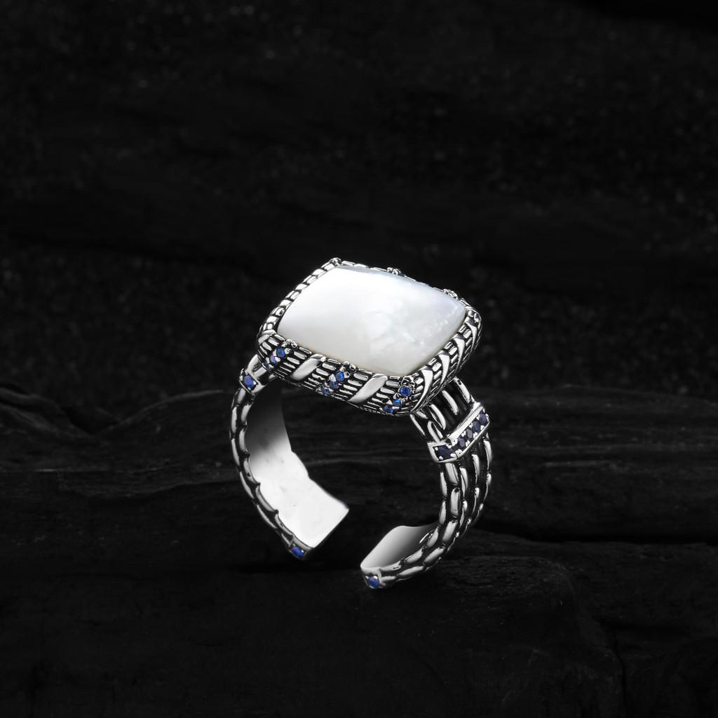 Statement Fashion 925 Sterling Silver Adjustable Moonlight Square Ring With Brilliant Zirconia