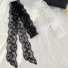 Y2K Women Narrow Long Scarf Solid Color Silk Black Bag Ribbon Headbands Choker Floral Lace Scarf