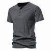 2023 Summer Men's Casual Solid Color Two-Button Short-Sleeve T-Shirt