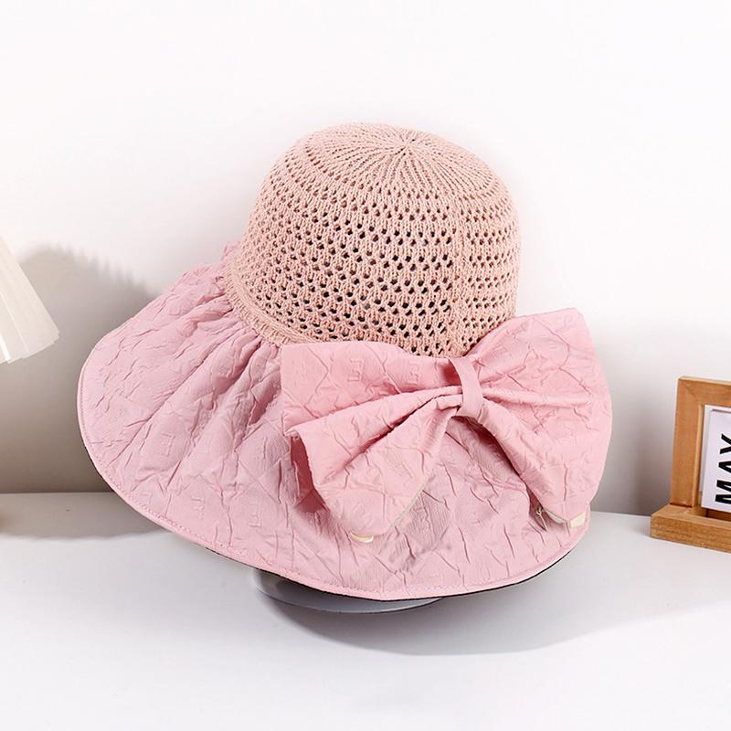 1 шт. Стильная соломенная шляпа с большими полями, солнцезащитный головной убор, ажурная УФ-защита, бант, ручная работа, крючком, солнцезащитная кепка