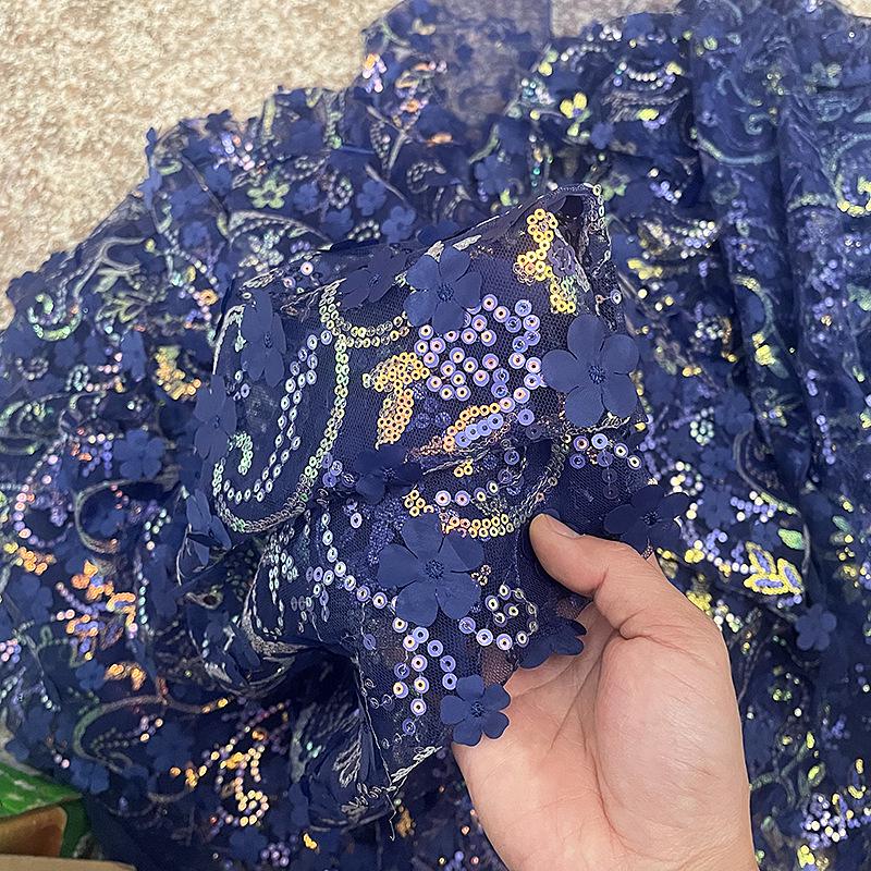 Ткань с 3D вышивкой пайетками в виде лепестков для свадебного платья, ципао, аксессуаров для волос, обуви, одежды и DIY поделок