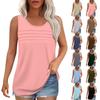 Tank Top For Women Summer Outfits Sleeveless Blouses Casual Loose Shirts Scooped Neck Pleated Front