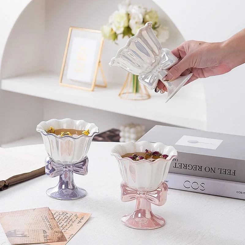 Керамические кружки с мультяшным галстуком-бабочкой, милая кружка, бокал для кофе, мороженого, десерта, чашки для подарков на День святого Валентина, для дома, офиса, вечеринки, чашки для салата, поднос