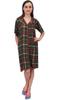 Olive Green Check Print Short Sleeve Women Shirt Night Dress With Pocket -