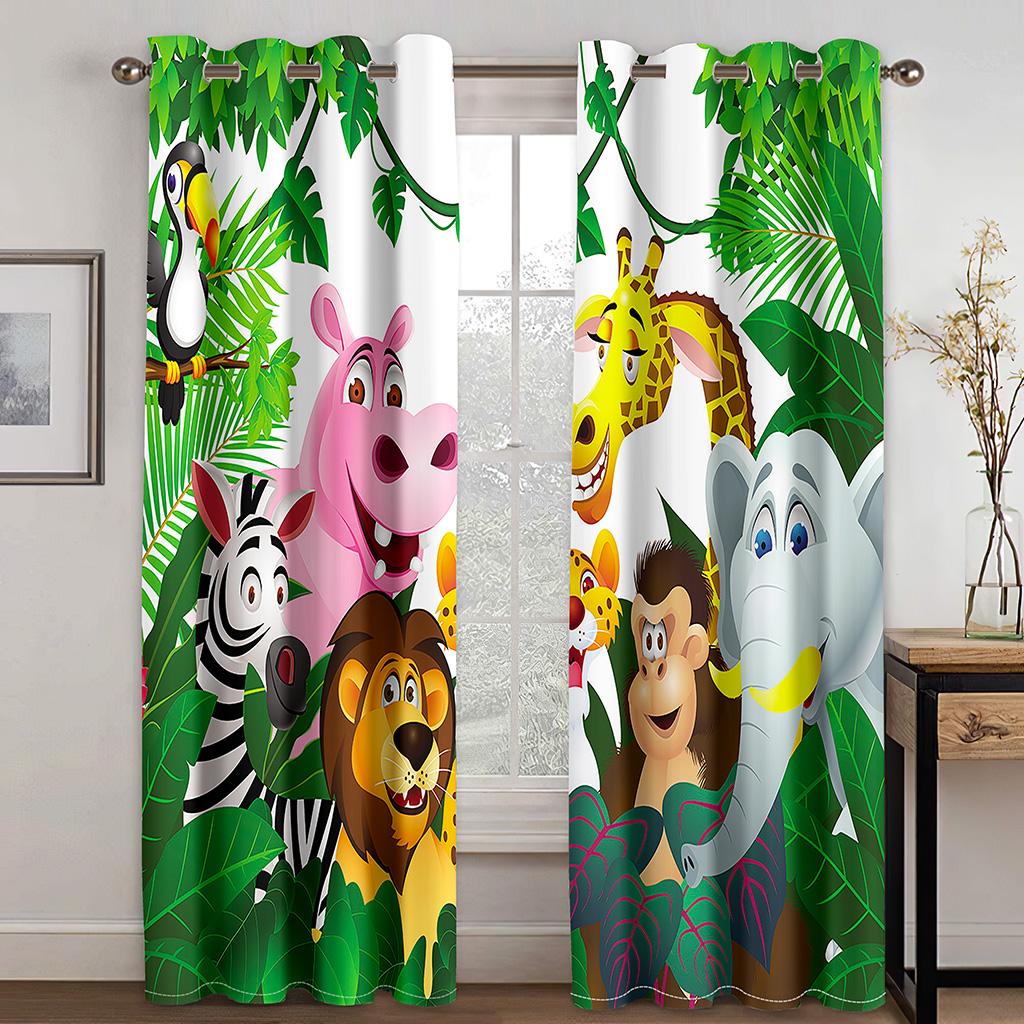 Children's Favorite Animal World Animation Series Sunshade Curtains 2 Pieces of Living Room Bedroom Home Decoration